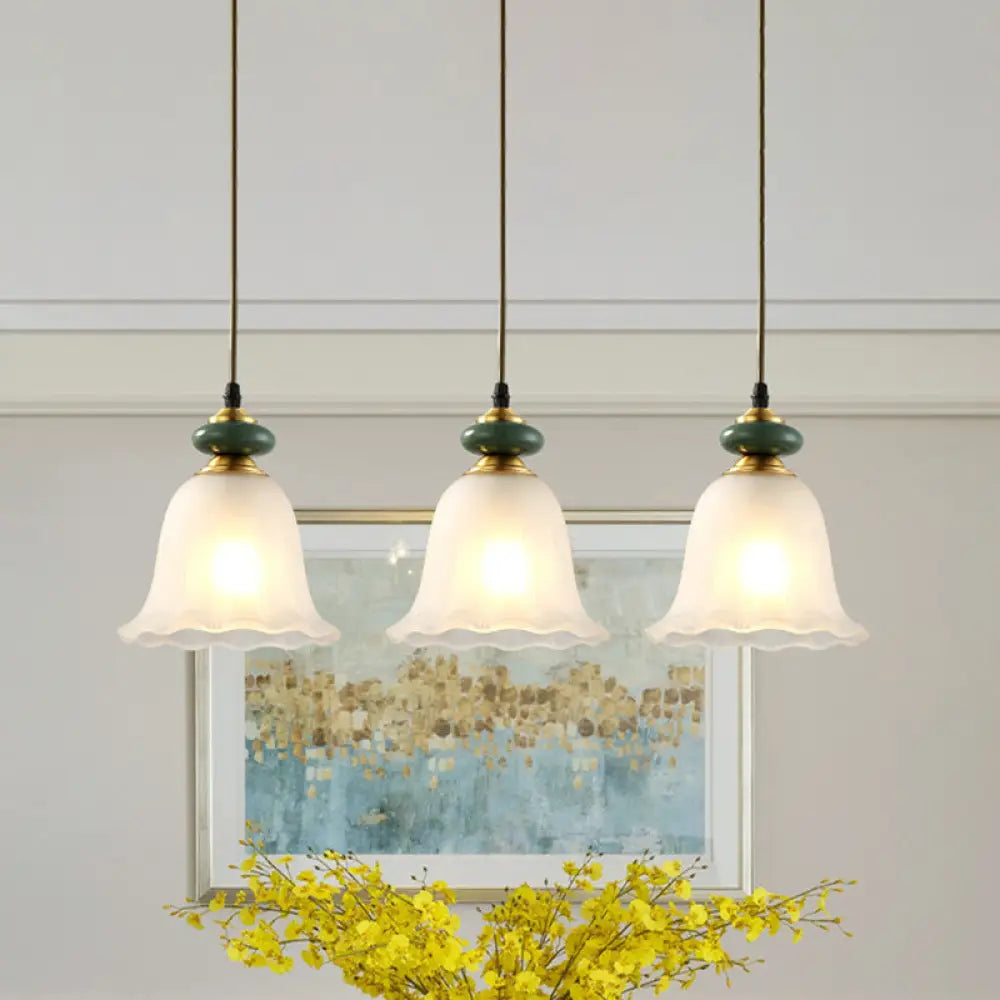 Vintage White Glass Cluster Pendant Light With Ceramic Cap For Dining Room Décor / A