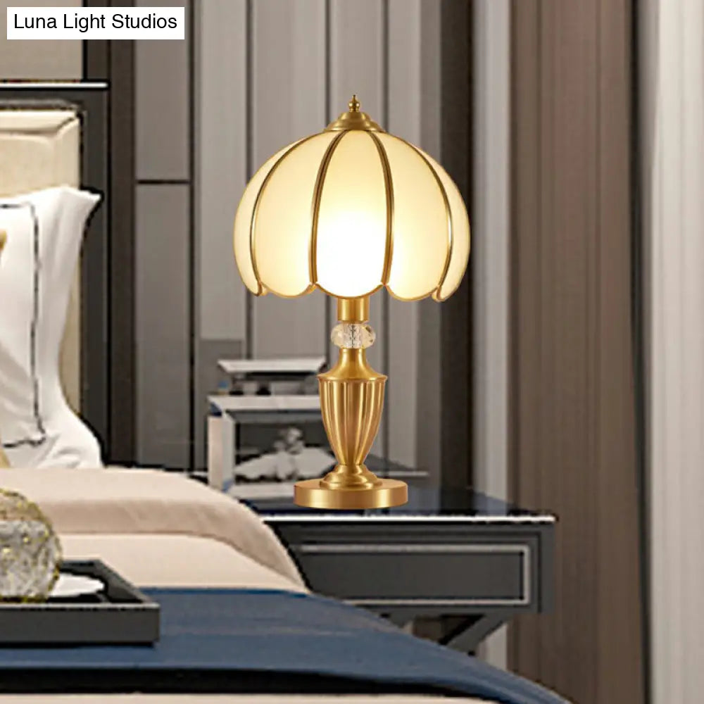 Vintage White Glass Table Lamp With Scalloped Edge - Elegant Bedside Night Light