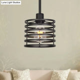 Vintage Wire Cage Hanging Lamp: Metallic Pendant Light With Cylindrical Black/Brass Shade