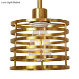Vintage Wire Cage Hanging Lamp: Metallic Pendant Light With Cylindrical Black/Brass Shade