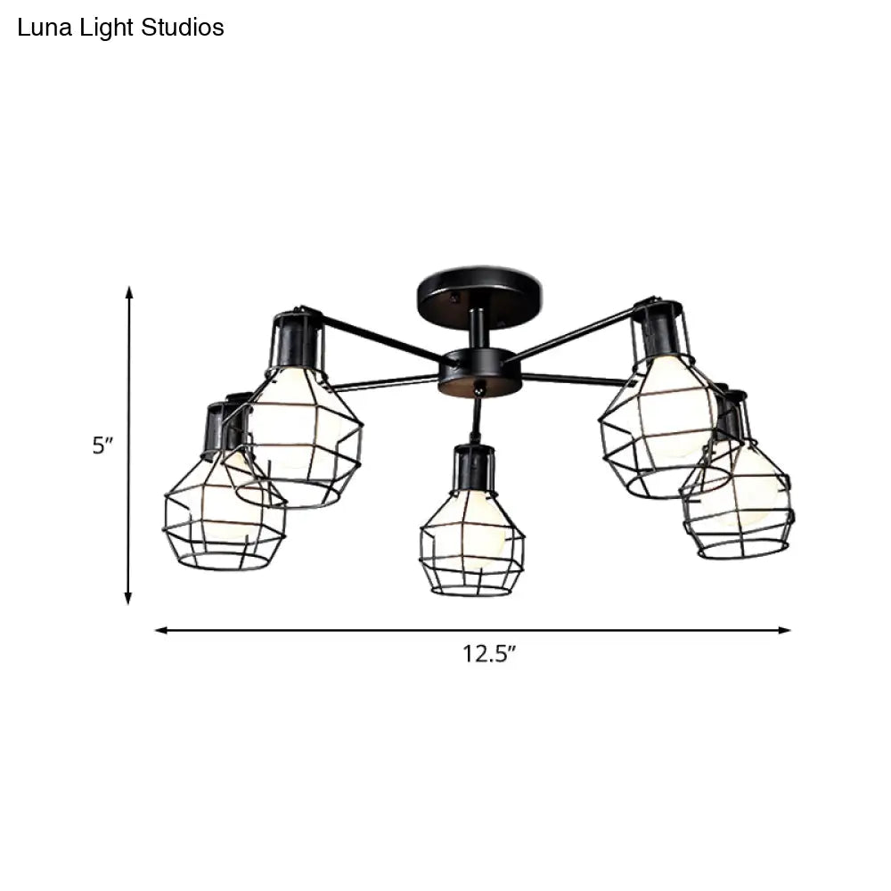 Vintage Wire Framed Metal Ceiling Lights With Adjustable Heads For Bedroom - Available In 3/5/8 And