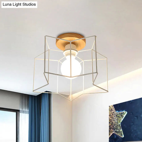 Vintage Wire Guard Ceiling Light With Star Shaped 4 Lights In Black/White