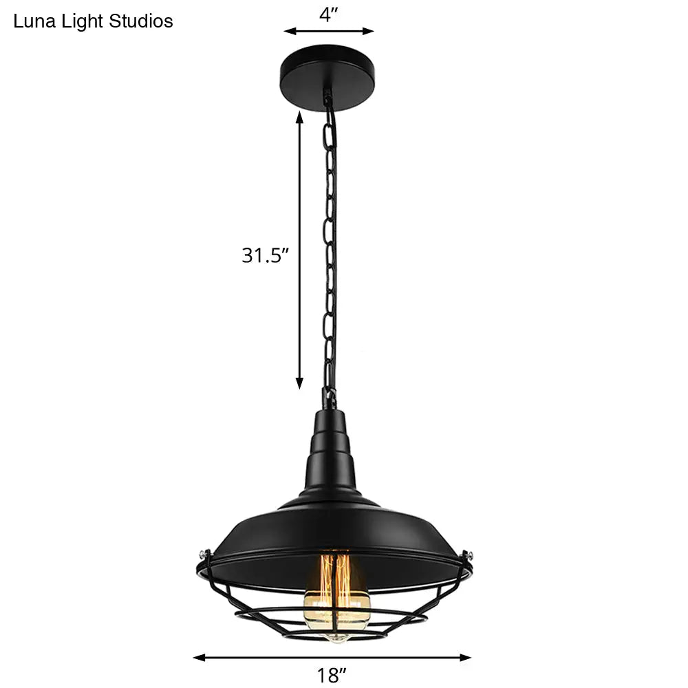 Vintage Wire Guard Pendant Light With Barn Shade - 10’/14’/18’ Wide Black/Bronze/Rust Metal