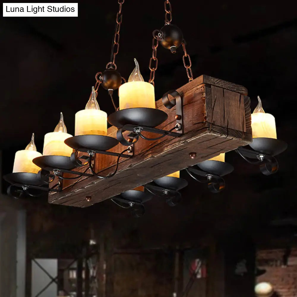 Vintage Wood Candelabra Chandelier - 8-Light Pendant Fixture For Restaurants