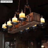 Vintage Wood Candelabra Chandelier - 8-Light Pendant Fixture For Restaurants