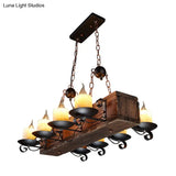 Vintage Wood Candelabra Chandelier - 8-Light Pendant Fixture For Restaurants