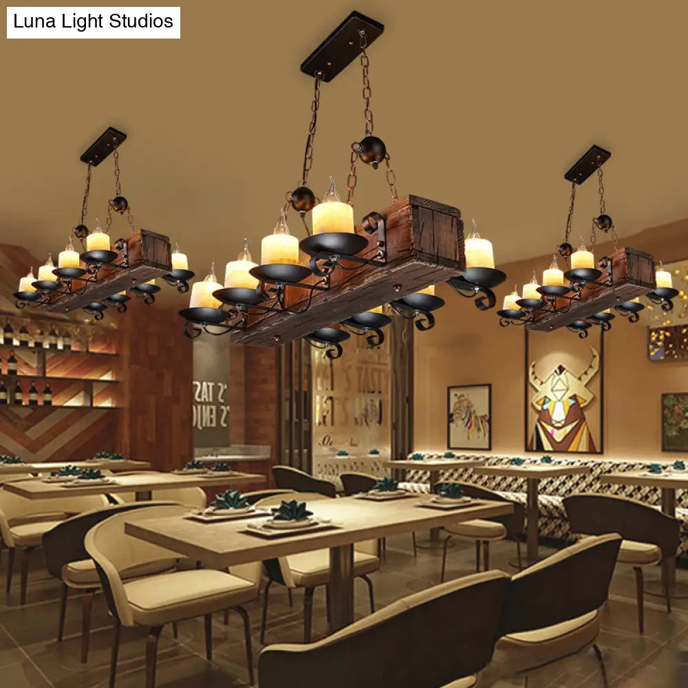 Vintage Wood Candelabra Chandelier - 8-Light Pendant Fixture For Restaurants