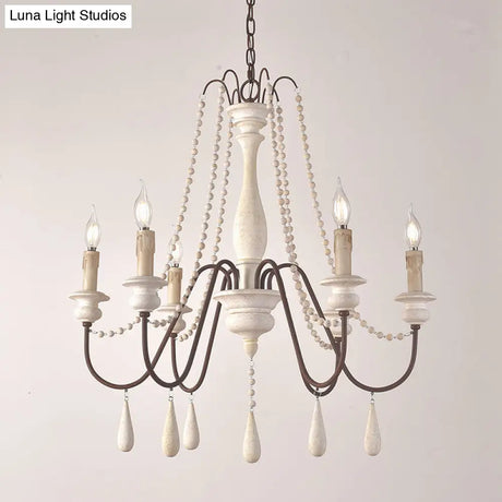 Vintage Wood Chandelier With 8 Bead Draped Pendant Lights