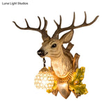 Vintage Wood Resin Wall Lamp With Teardrop Crystal Shade - 1 Light Elk Sconce For Living Room