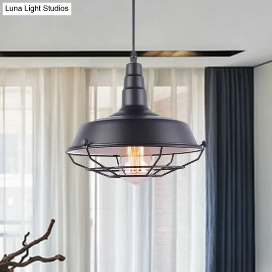 Vintage Wrought Iron Pendant Lighting With Barn Shade