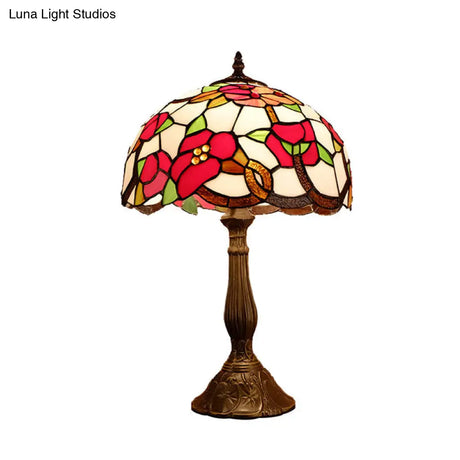 Virginie - 1-Head Nightstand Light: Baroque Bowl Shade Stained Art Glass Blossom