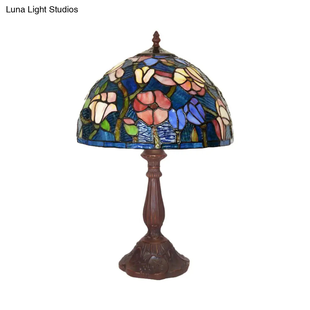 Virginie - 1-Light 1-Light chen Table Lamp Tiffany Bronze Night Light with Flower Stained Glass Shade Bronze