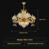 Vivienne French Copper Crystal Candle Chandelier Duplex Stair Pendant Light 15Head D102CM H73CM / Warm Light chandelier