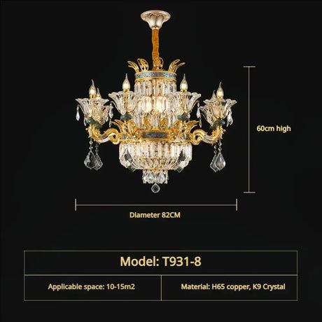 Vivienne French Copper Crystal Candle Chandelier Duplex Stair Pendant Light 8Head D82CM H60CM / Three Colors chandelier