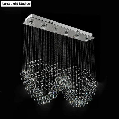 W-Shaped Crystal Ceiling Lamp: Modern 6-Light Stainless Steel Dining Room Flush Mount