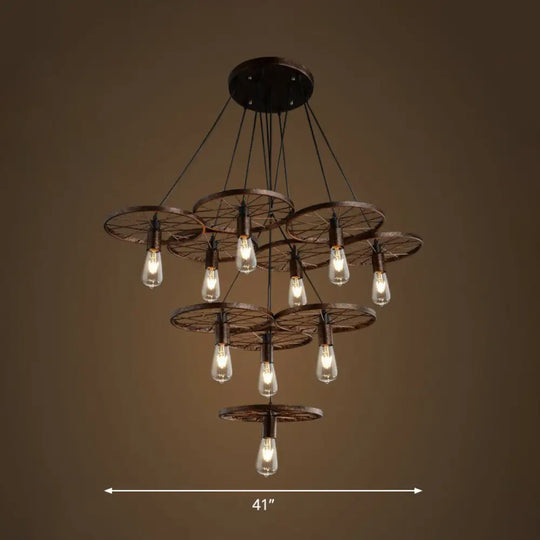 Wagon Wheel Cast Iron Chandelier Pendant Light For Dining Room - Loft Style 10 / Rust