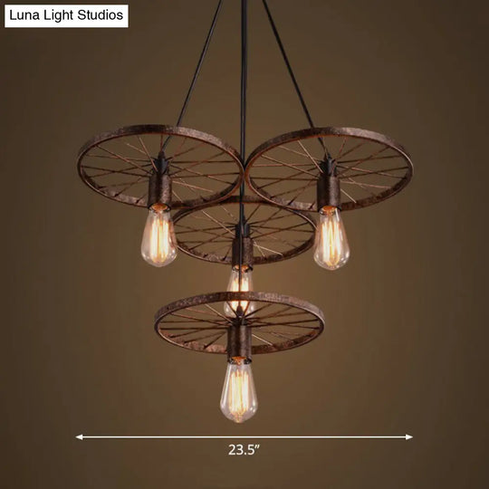 Loft Style Wagon Wheel Chandelier - Cast Iron Suspension Pendant Light For Dining Room 4 / Rust