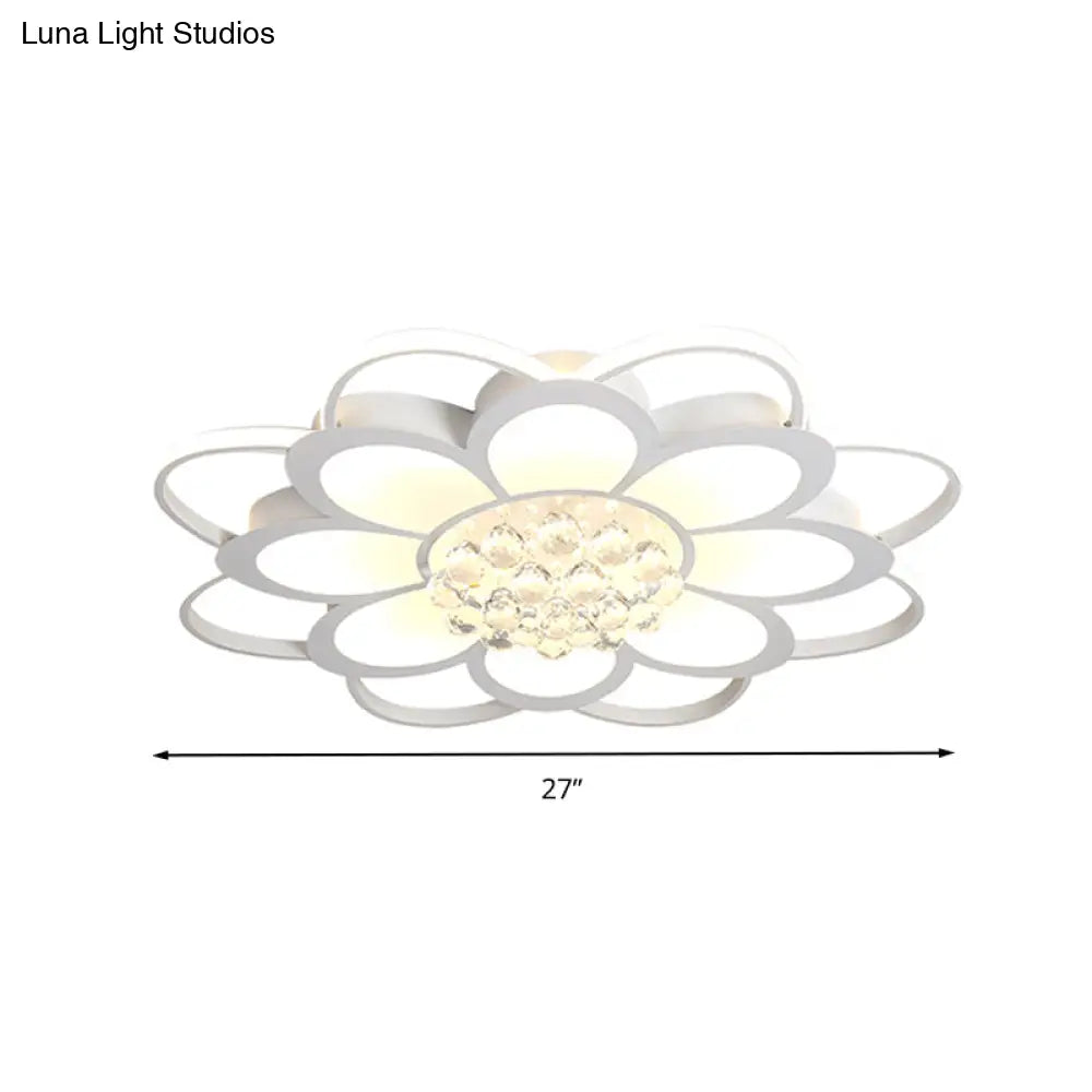 Warm/White/3 Color Led Crystal Flush Light - Simple White Floral Living Room Mount Lamp Multiple