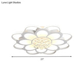 Warm/White/3 Color Led Crystal Flush Light - Simple White Floral Living Room Mount Lamp Multiple