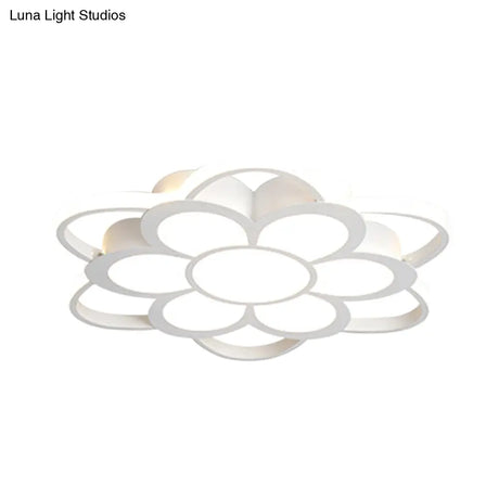 Warm/White/3 Color Led Crystal Flush Light - Simple White Floral Living Room Mount Lamp Multiple