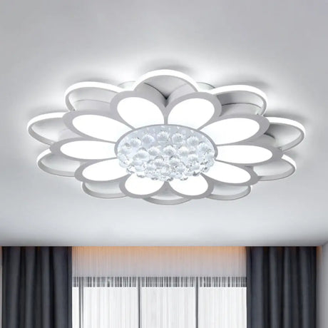 Warm/White/3 Color Led Crystal Flush Light - Simple White Floral Living Room Mount Lamp Multiple