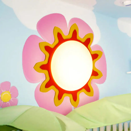 Warm Wood Cartoon Led Wall Sconce For Nursery Or Bedroom Red / Sun