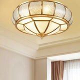Water Glass Brass Circle Flush Mount Ceiling Light Fixture For Hallway - 3/4/6 Bulbs