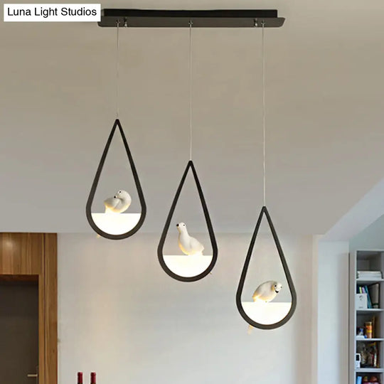 Waterdrop Pendant Lamp In Black/White - Acrylic Frame 1/2/3 Lights Dining Room Ceiling Lighting