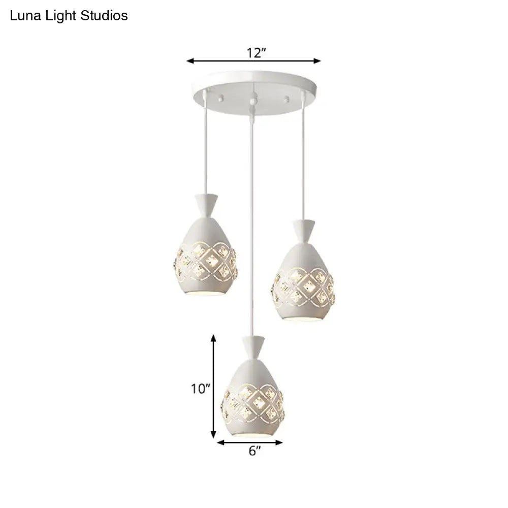 Waterdrop Crystal Pendant Light With 3 Bulbs - Modern Dining Room Suspension Lamp (White)