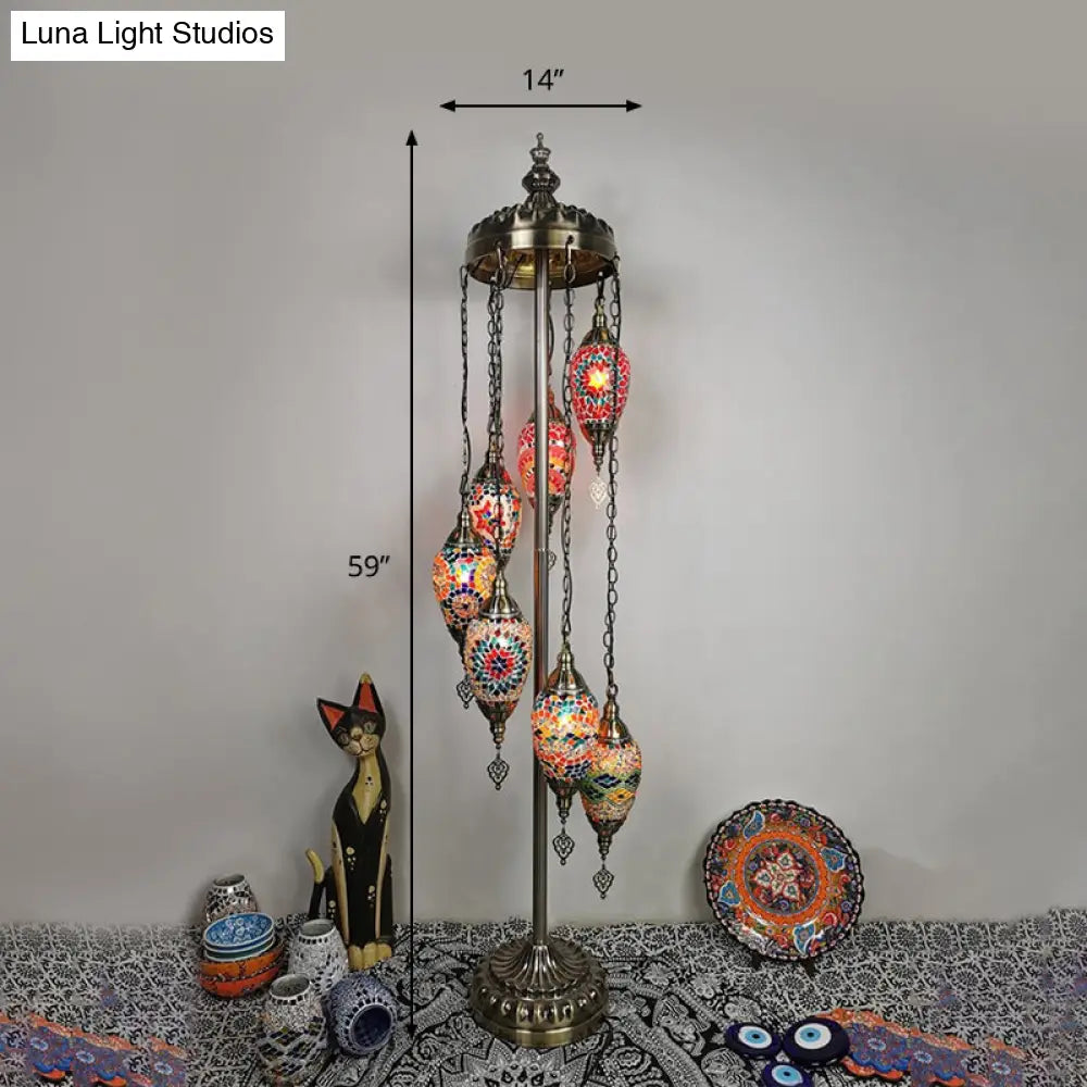 Waterdrop Glass Floor Lamp - Traditional Hand-Cut Style With 5/7/9 Heads For Bedroom Reading In