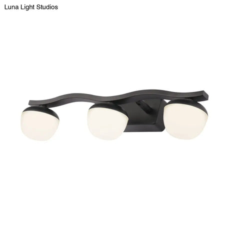 Wave Design Black Acrylic 3-Head Vanity Lamp For Contemporary Bedroom Wall Lighting