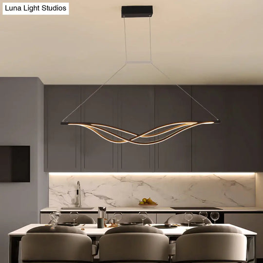 Wave-Shaped Metal Led Island Light Fixture: Minimalist Hanging Lamp For Dining Room