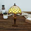 Wave-Trim Fishscale Table Lamp - Tan Glass Baroque Nightstand Light In Dark Brown