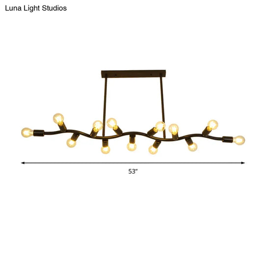 Wavy Iron Ceiling Pendant: Modern 13-Head Black Hanging Light For Kitchen Island