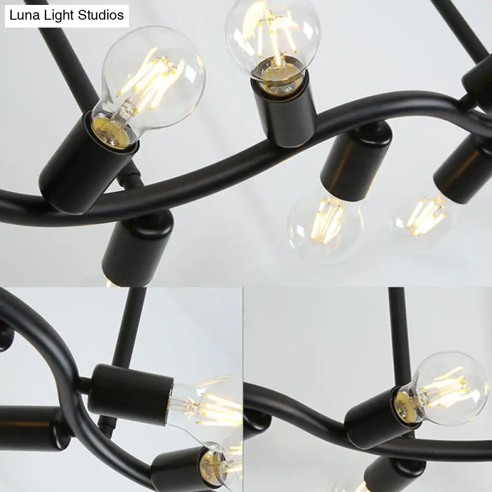 Wavy Iron Ceiling Pendant: Modern 13-Head Black Hanging Light For Kitchen Island