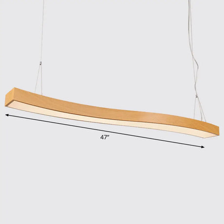 Wavy Led Pendant Chandelier - Minimalist Metal And Wood Suspension Light For Office / 47.5 Natural