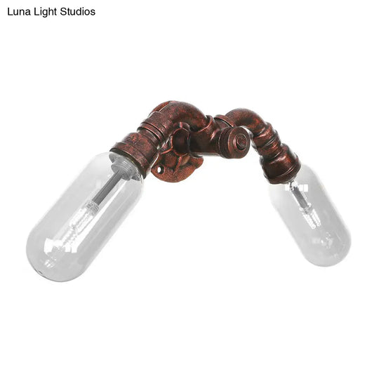 Weathered Copper 2-Light Industrial Sconce With Clear Glass Oval Shade - Wall Lighting Fixture