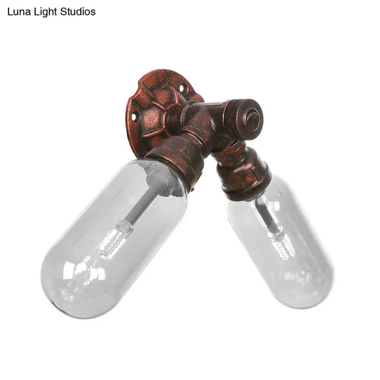 Weathered Copper 2-Light Industrial Sconce With Clear Glass Oval Shade - Wall Lighting Fixture