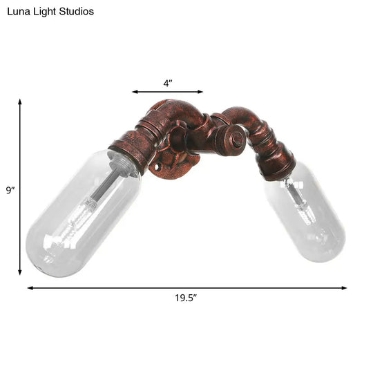 Weathered Copper 2-Light Industrial Sconce With Clear Glass Oval Shade - Wall Lighting Fixture