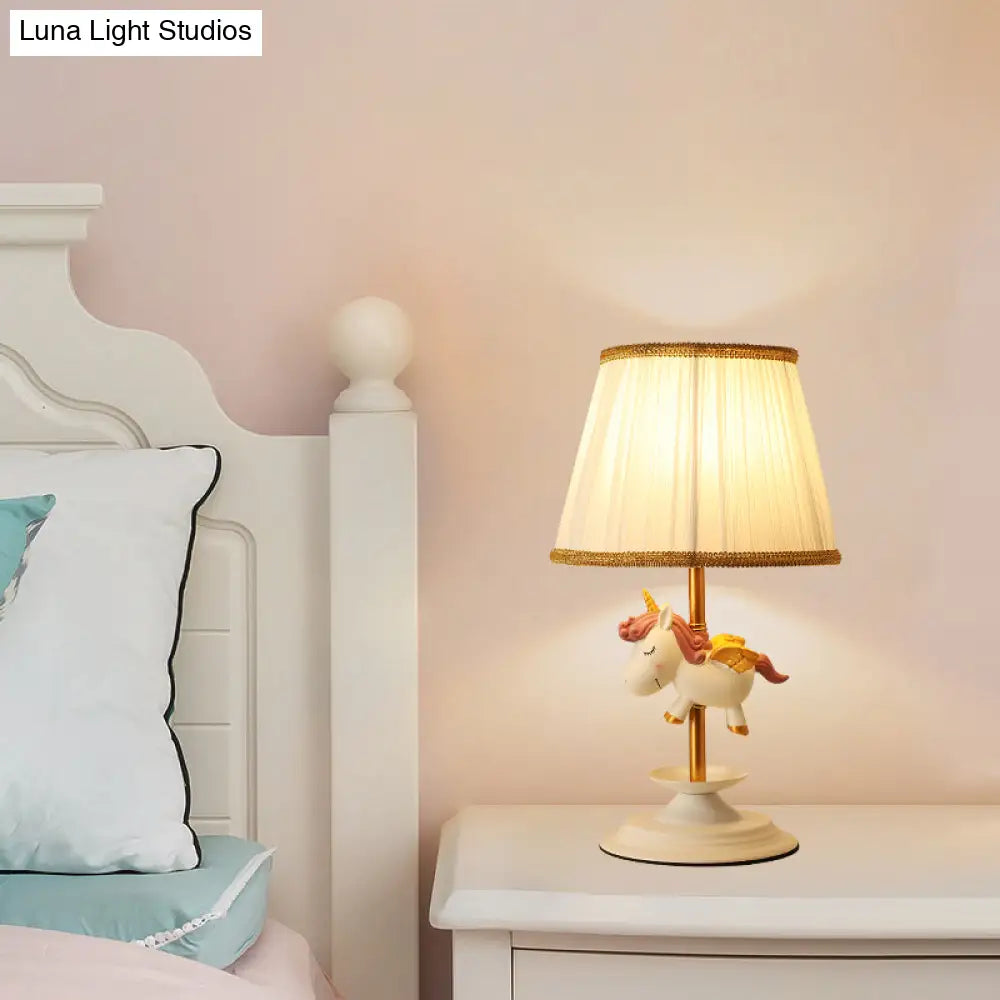 Whimsical Cartoon Table Light With Pleated Fabric - Single Bedside Nightstand Lamp In White