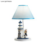 Whimsical Lighthouse Table Lamp - Boy/Girl Cartoon Resin Night Stand Light (White/Blue 1 Light)