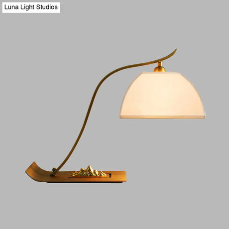 White 1-Head Night Table Lamp With Brass Cane Arm - Tent Bedroom Reading Book Light
