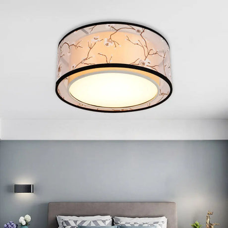 White 16’/19.5’/23.5’ Wide 4 - Light Flush Mount Lamp - Traditional Fabric Drum Shade Ceiling