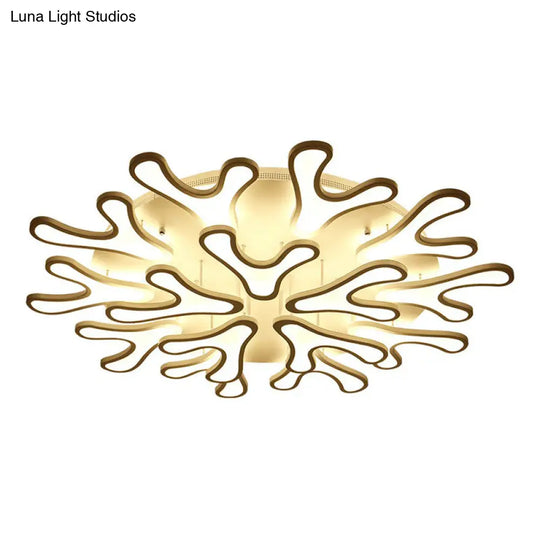 White Acrylic Led Coral Semi Flush Ceiling Light Fixture - Modern Style