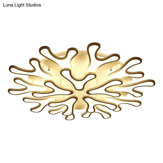 White Acrylic Led Coral Semi Flush Ceiling Light Fixture - Modern Style