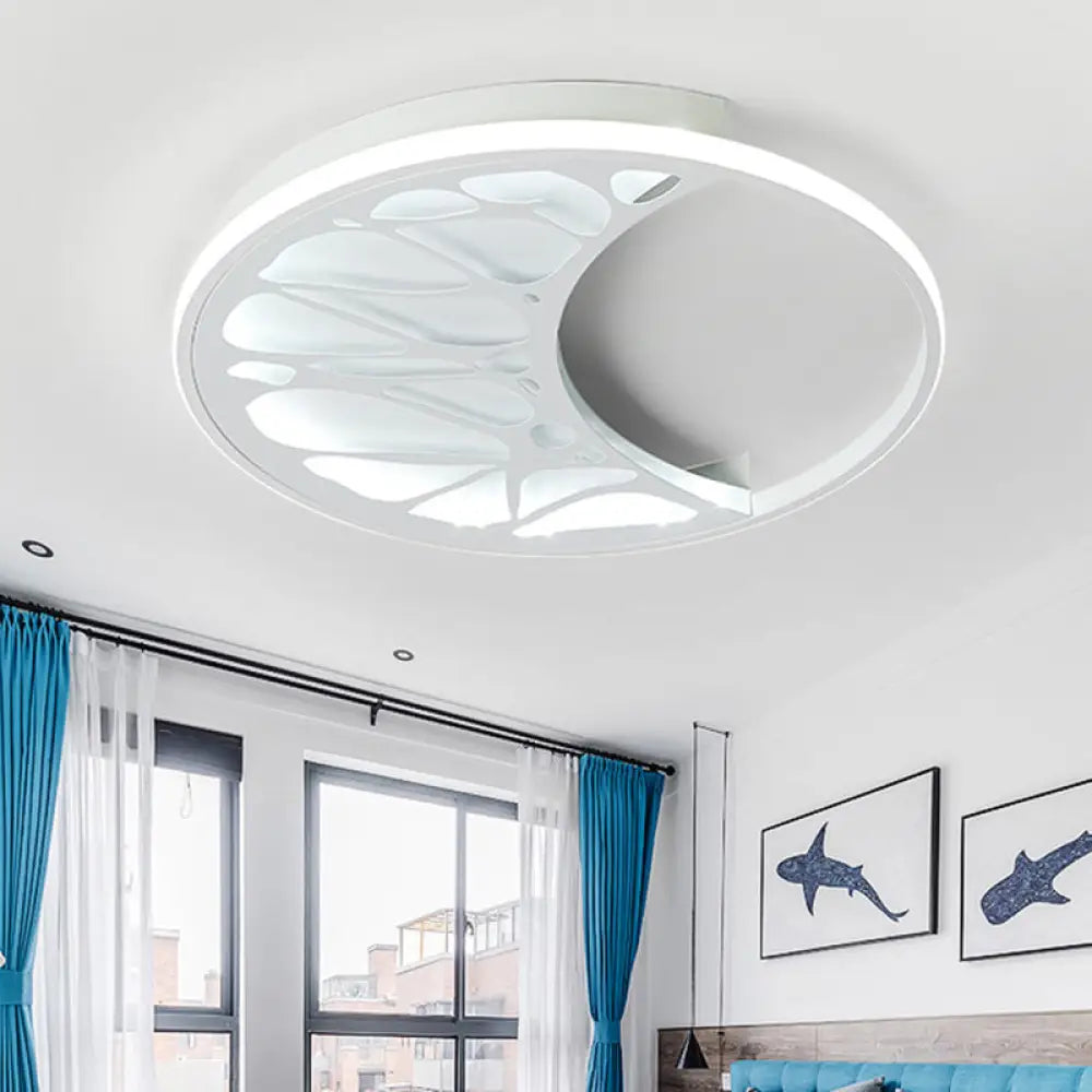 White Acrylic Moon Flush Light - Led Ceiling Fixture For Contemporary Bedroom Decor (16’/19.5’