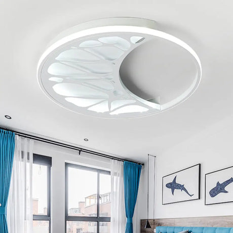 White Acrylic Moon Flush Light - Led Ceiling Fixture For Contemporary Bedroom Decor (16’/19.5’