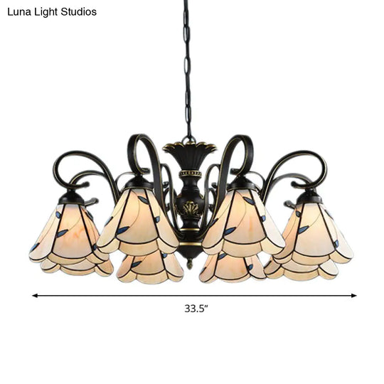 White And Blue Glass Conical Chandelier Lamp With Multiple Lights For Mediterranean Living Rooms