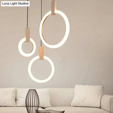 White Bedroom Suspension Pendant With Acrylic Shade And Ring Detail - 8’/12’/16’ Dia