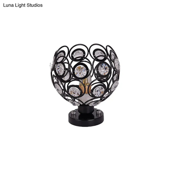 White/Black Domed Flush Mount Light With Crystal Bead Accent - Modern Metal Ceiling For Kitchen